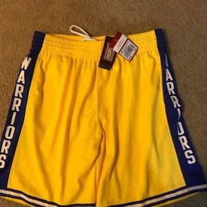 Golden State Warriors basketball shorts.